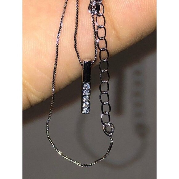 Penta Crystal Bar Charm Necklace Silver Tone Adjustable Chain Women's Jewelry - Picture 3 of 8